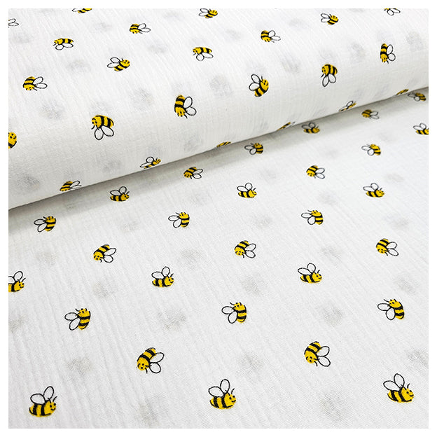 Musselin Baumwolle Bienen naturweiß