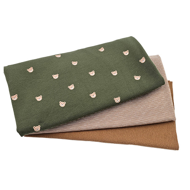 Jersey Stoffpaket Bären grün und Streifen mit Bündchen