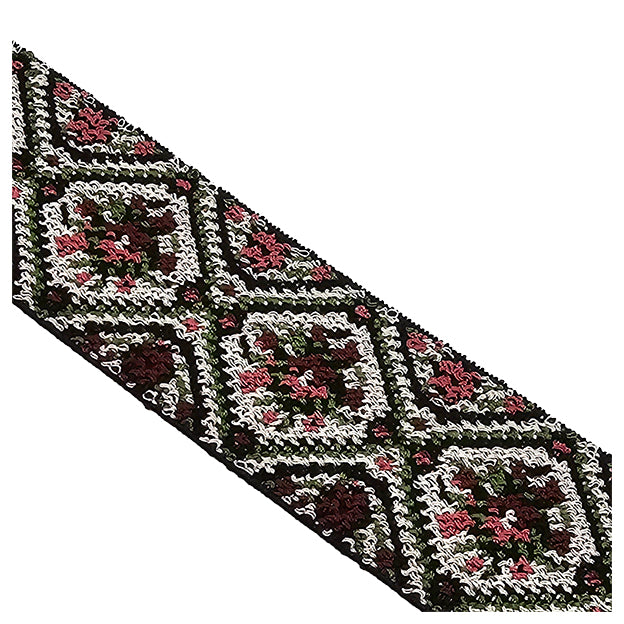 Elastic Band Jacquard altrosa, grün und weinrot 4cm