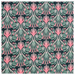 Baumwollsatin Blumen rosa mit dunkelgrün