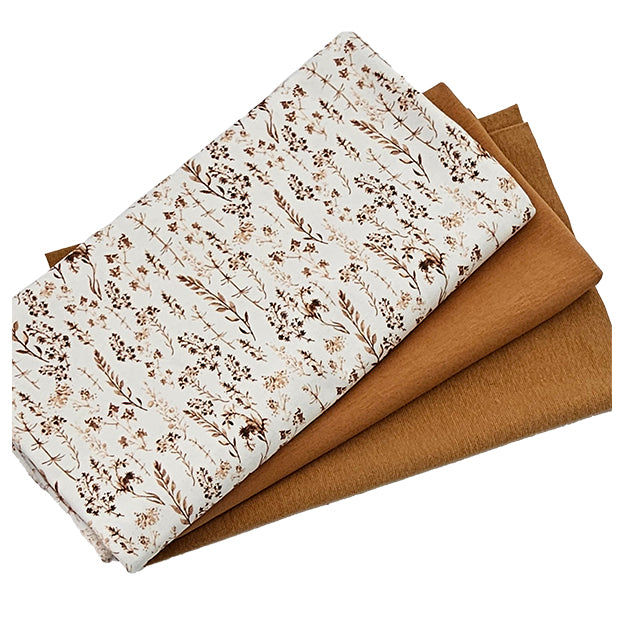 Jersey Stoffpaket getrocknete Blumen und uni mit Bündchen