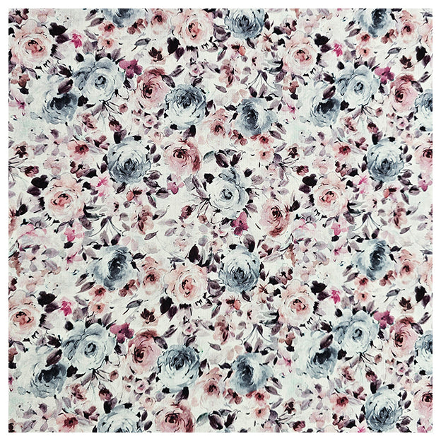 Baumwoll-Popelin Digital Rosen Pastell grau und rosa