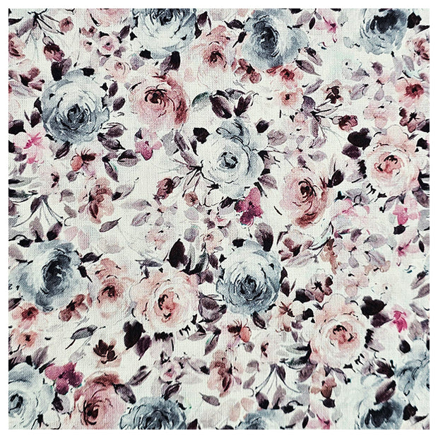 Baumwoll-Popelin Digital Rosen Pastell grau und rosa