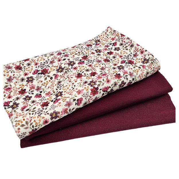 Jersey Stoffpaket Rippjersey Blumen und uni mit Bündchen