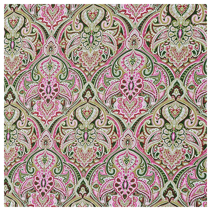 Baumwollsatin Siena Ornamente pink und grün