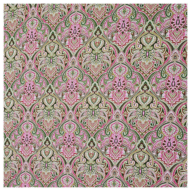 Baumwollsatin Siena Ornamente pink und grün
