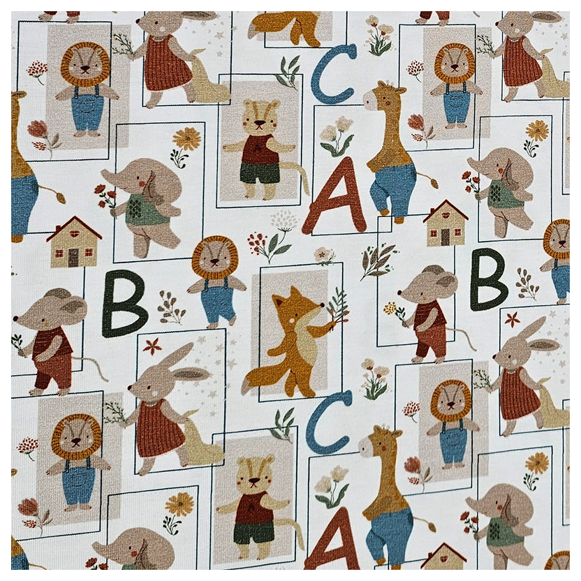 Jersey Stoffpaket ABC Tiere und Streifen sand mit Bündchen