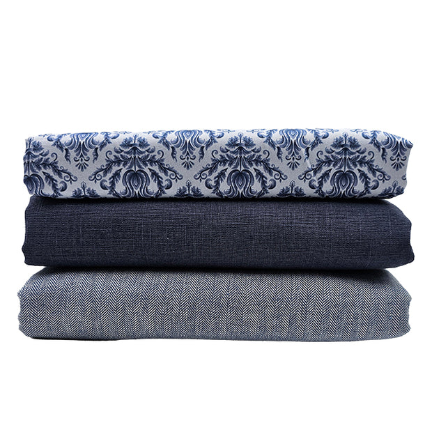 Trachten Stoffpaket in rauchblau mit Fischgrät und Ornamente Schürze