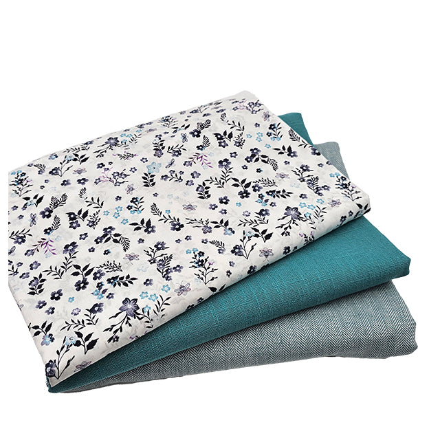 Trachten Stoffpaket in blaugrün mit Fischgrät und Blumen Schürze