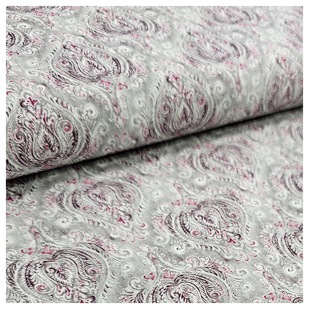 Baumwoll-Popeline Digital Ornamente grau und pink