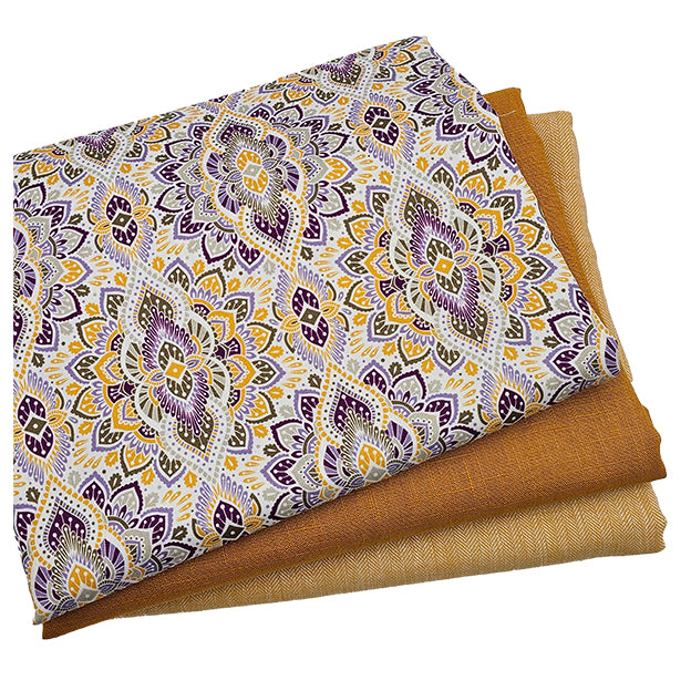 Trachten Stoffpaket  in senfgelb mit Fischgrät und passender Schürze