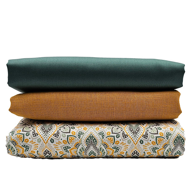 Trachten Stoffpaket  in senfgelb mit Ornamente und passender Schürze