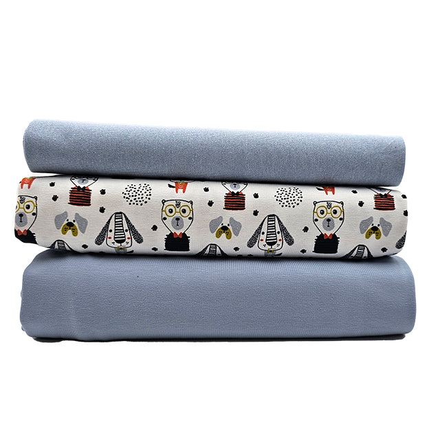 Jersey Stoffpaket Hunde und uni mit Bündchen