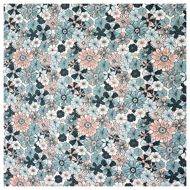 Baumwoll-Popelin Blumen petrol und nude