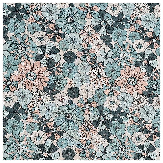 Baumwoll-Popelin Blumen petrol und nude