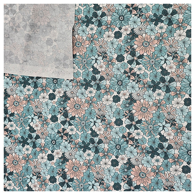 Baumwoll-Popelin Blumen petrol und nude