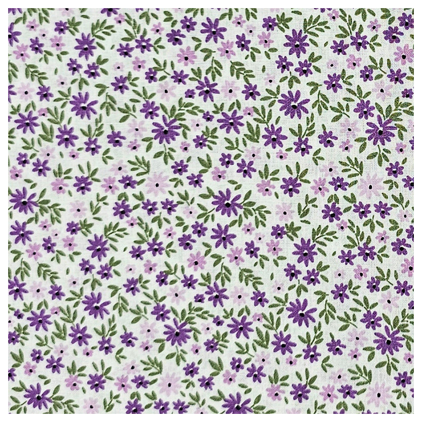 Baumwoll-Popelin Blümchen lila und grün