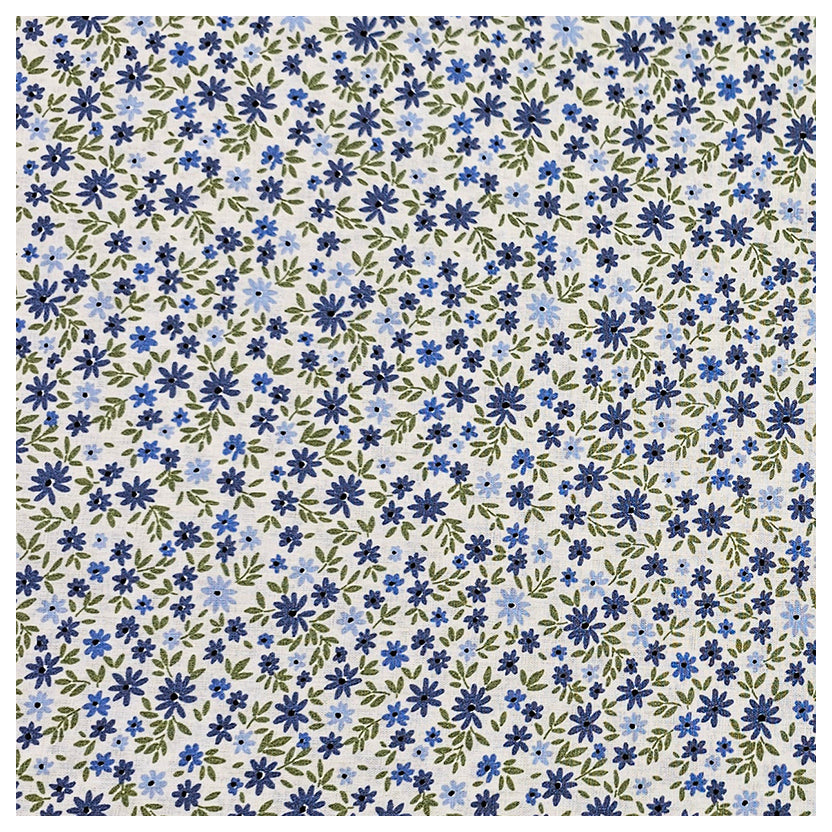 Baumwoll-Popelin Blümchen indigoblau und grün