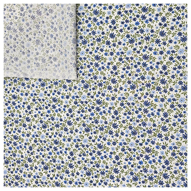 Baumwoll-Popelin Blümchen indigoblau und grün