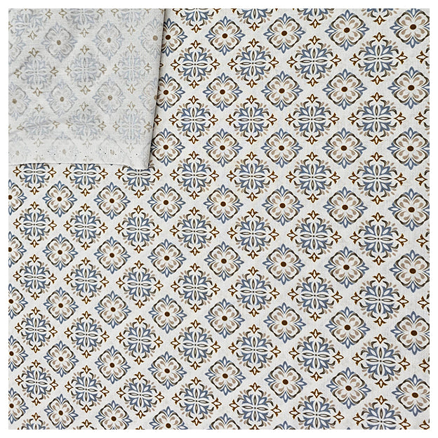 Baumwoll-Popelin Ornamente hellblau und beige