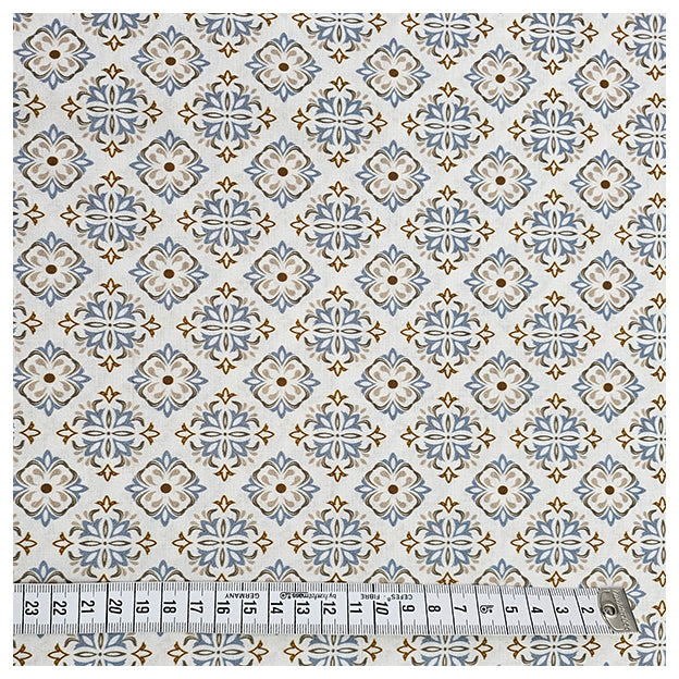 Baumwoll-Popelin Ornamente hellblau und beige