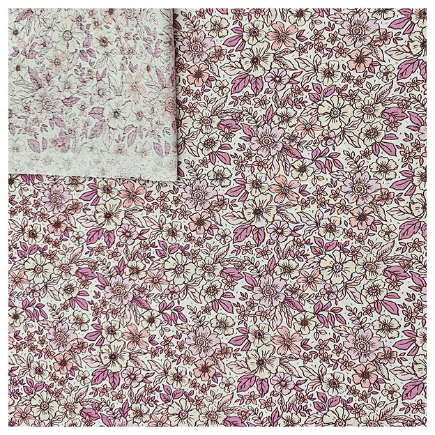 Baumwoll-Popelin Blumen fuchisa und rosa