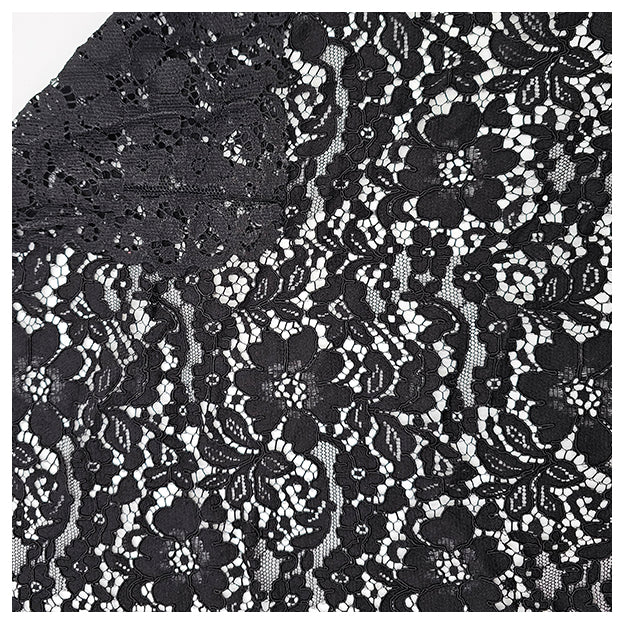 Spitze mit Bogenkante Blumen schwarz