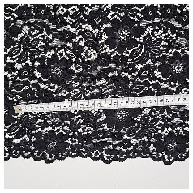 Spitze mit Bogenkante Blumen schwarz