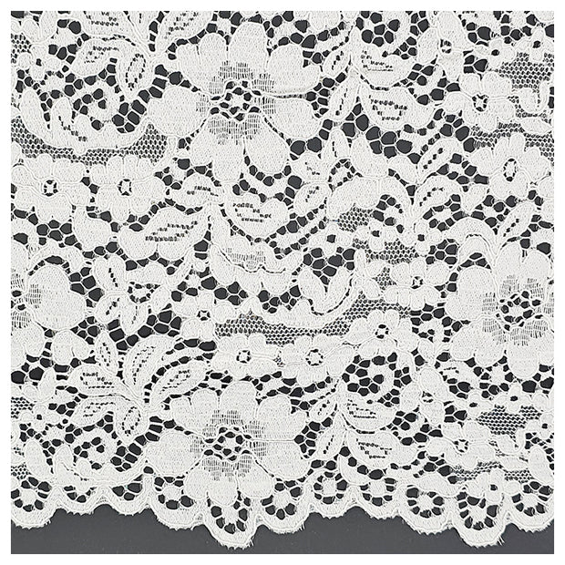 Spitze mit Bogenkante Blumen weiß