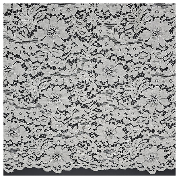 Spitze mit Bogenkante Blumen naturweiß