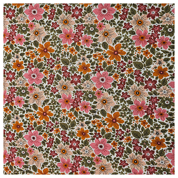 Baumwoll-Popelin Blumen grün, rosa und terra