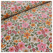 Baumwoll-Popelin Blumen grün, rosa und terra