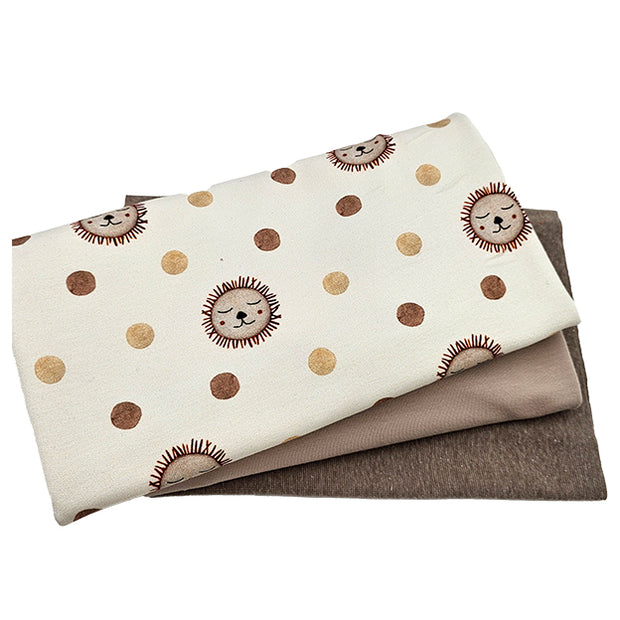 French Terry Stoffpaket Löwe und beige mit Bündchen