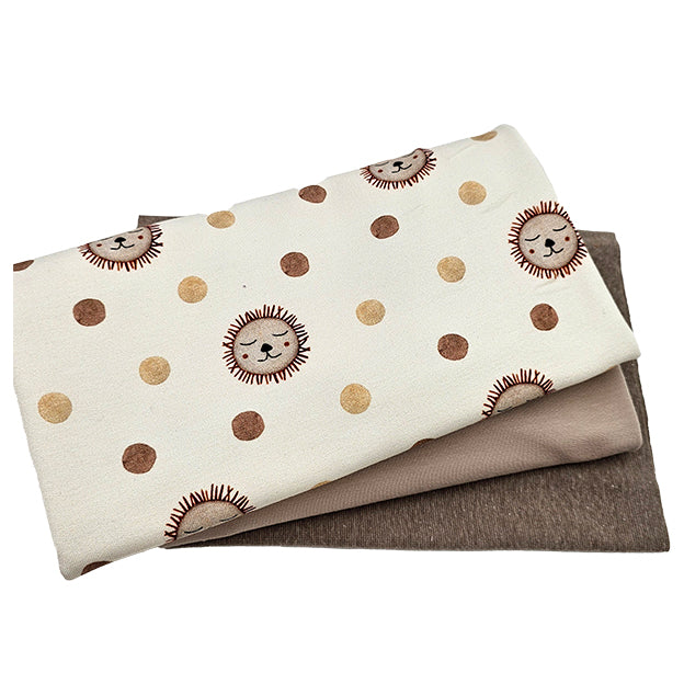 French Terry Stoffpaket Löwe und beige mit Bündchen