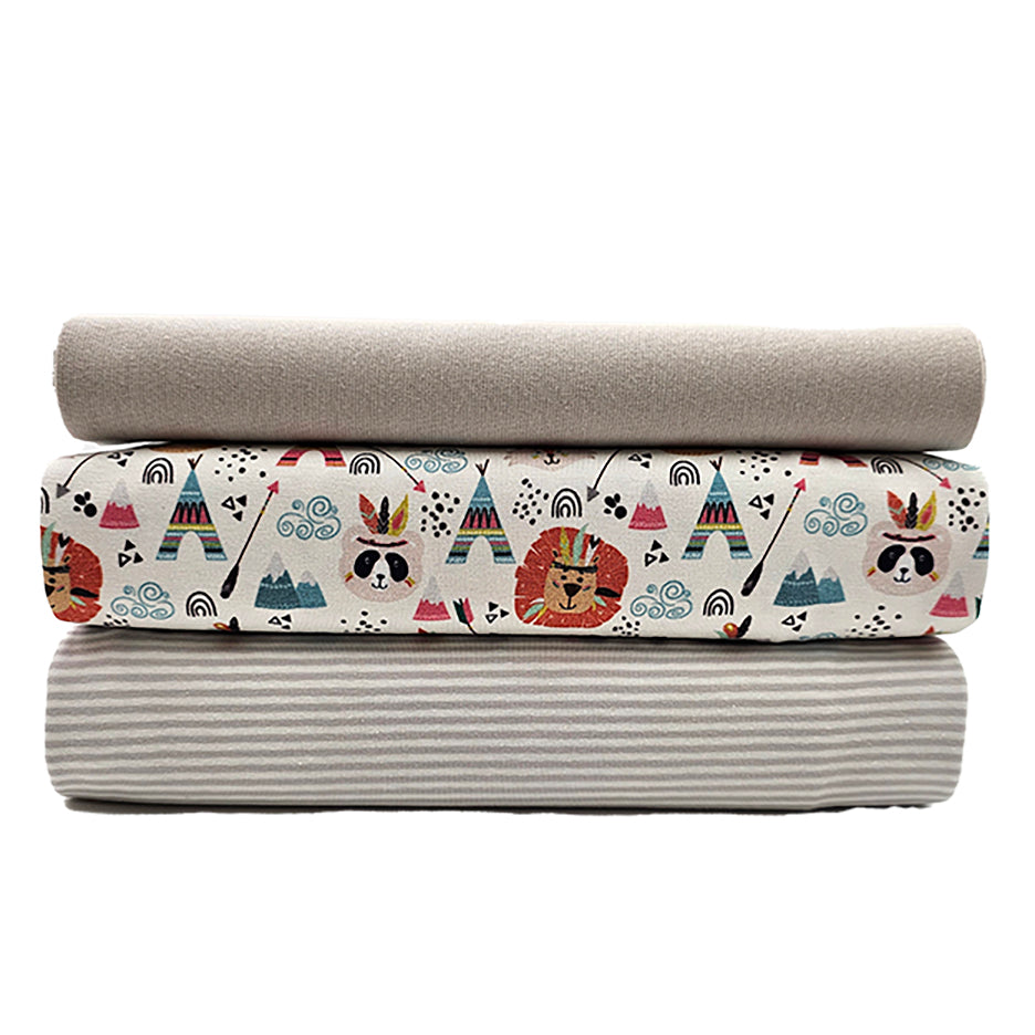 Jersey Stoffpaket Tiere und Streifen mit Bündchen