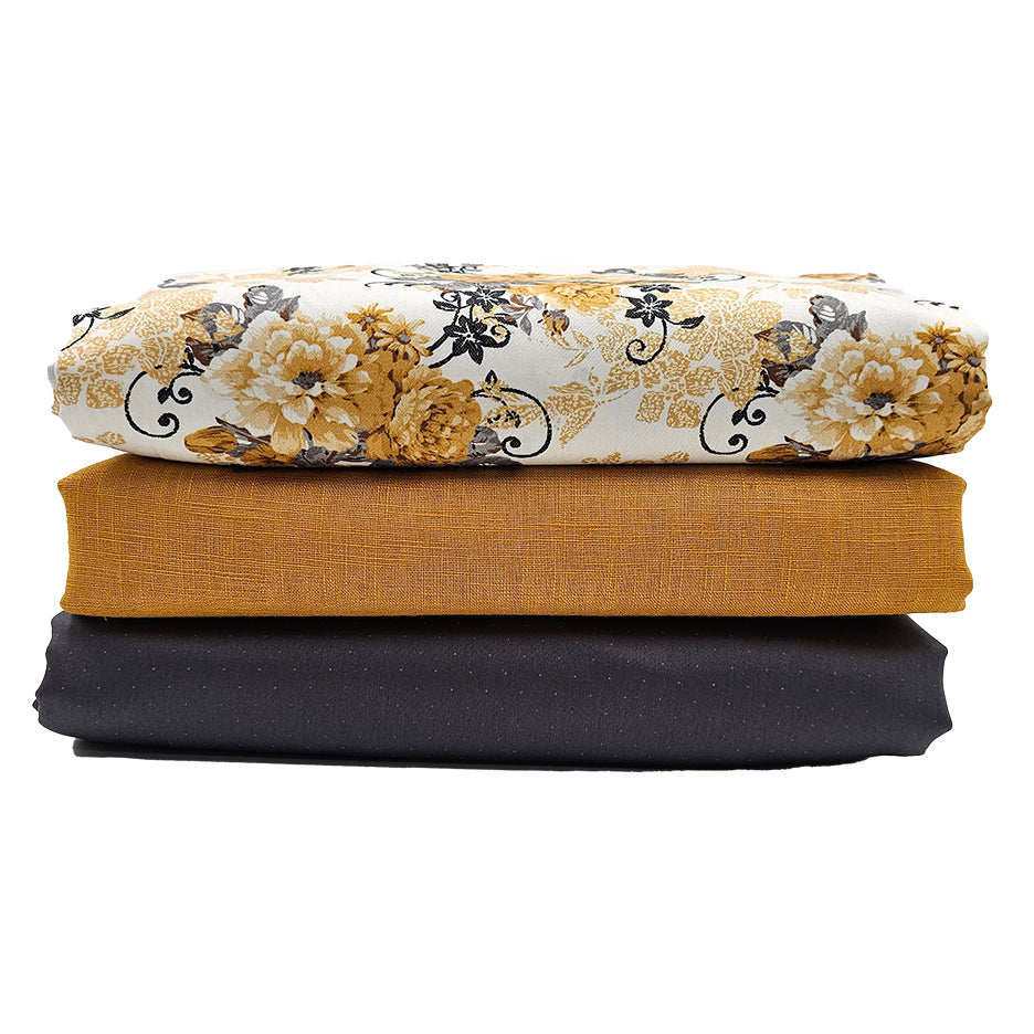 Trachten Stoffpaket  in senfgelb und grau Tupfen mit Schürze