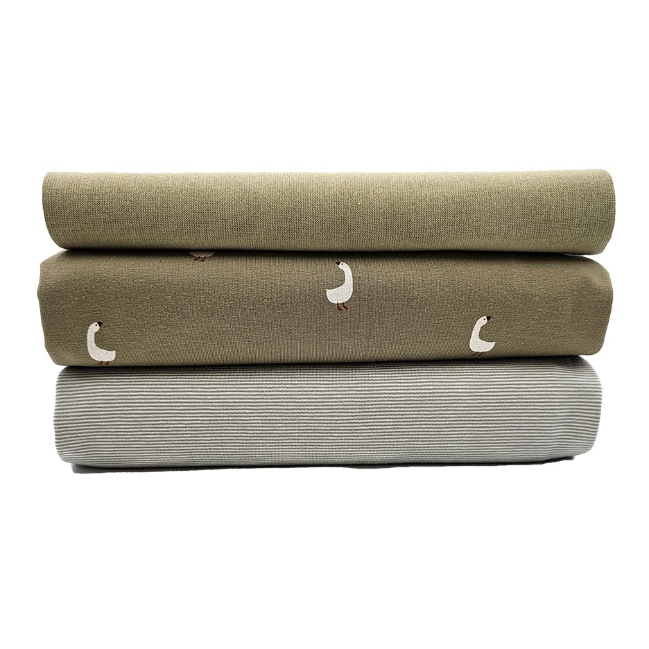 Jersey Stoffpaket Schwäne und Streifen mit Bündchen