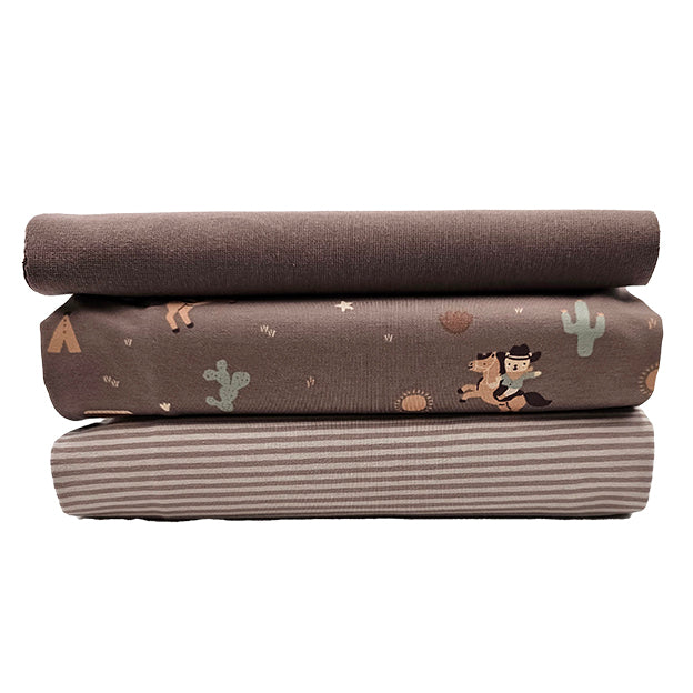 Jersey Stoffpaket Cowboys mit Streifen taupe und Bündchen