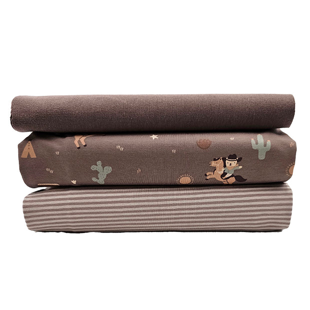 Jersey Stoffpaket Cowboys mit Streifen taupe und Bündchen