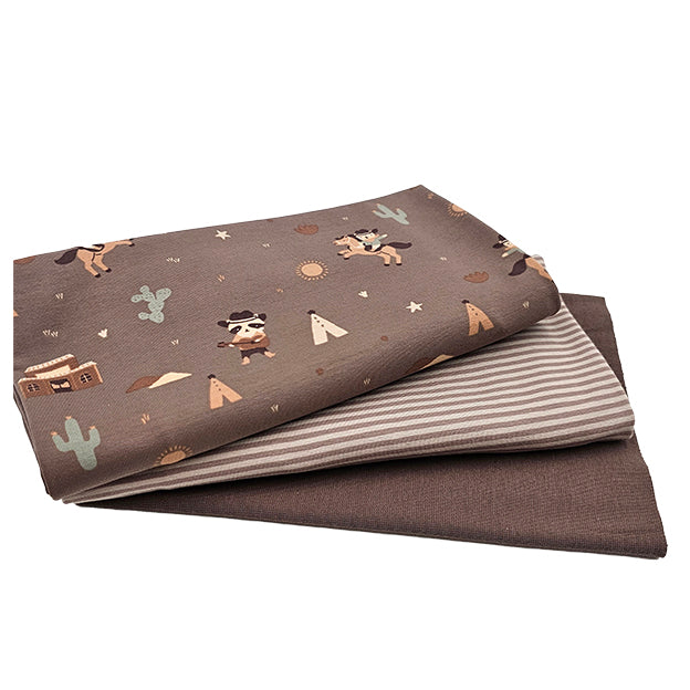 Jersey Stoffpaket Cowboys mit Streifen taupe und Bündchen