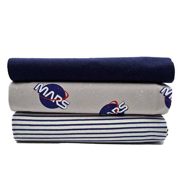 Jersey Stoffpaket Weltraum und Streifen kobalt mit Bündchen