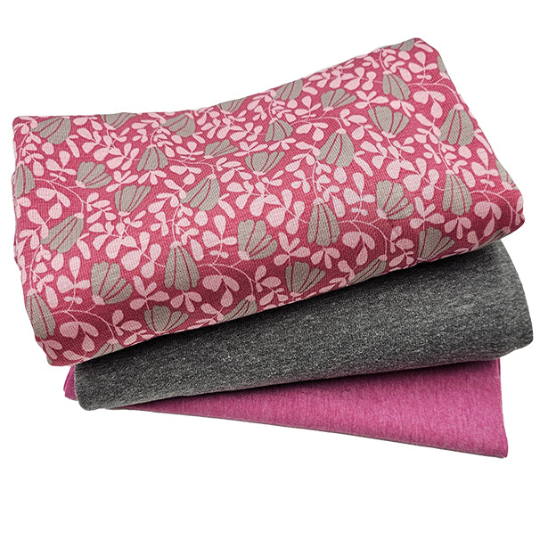 Stoffpaket Alpensweat Pflanzen und grau mit Bündchen