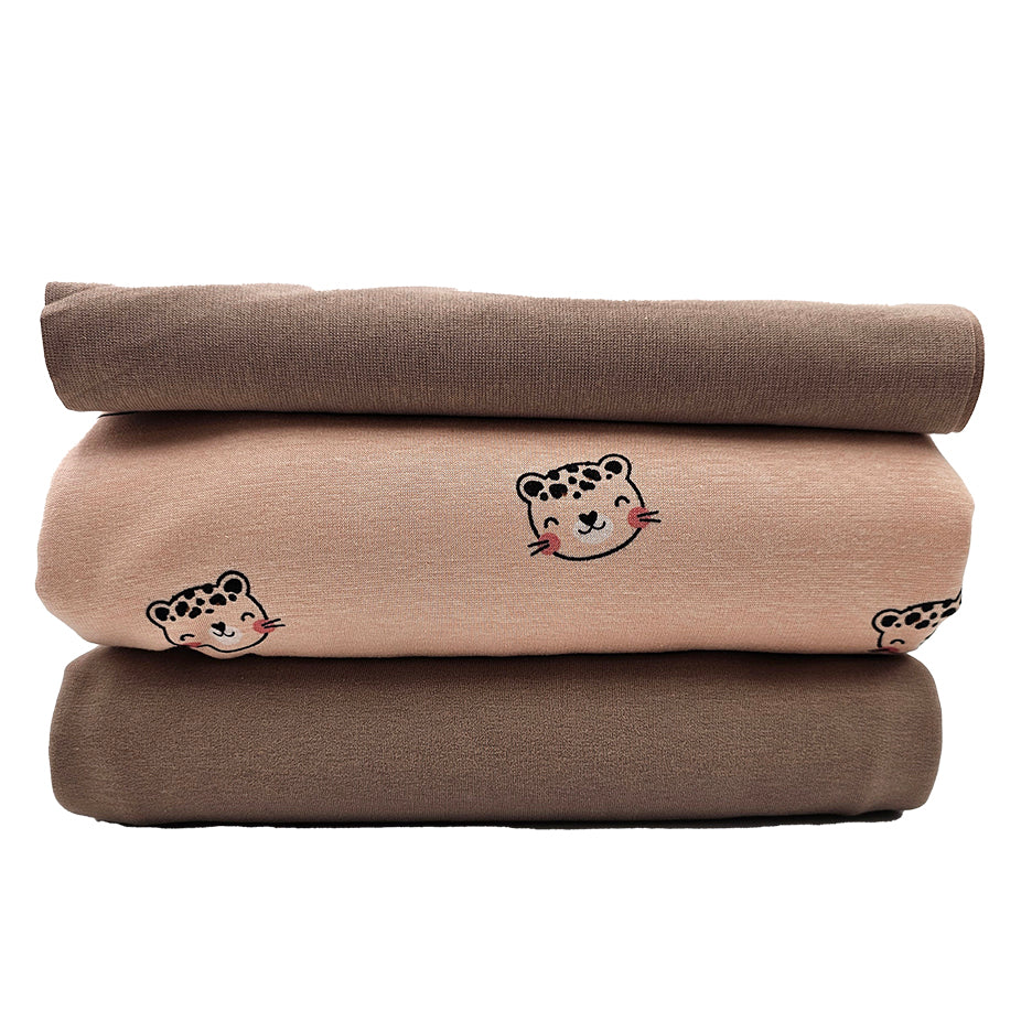 Stoffpaket Sweat Bären und uni Bio mit Bündchen Bio