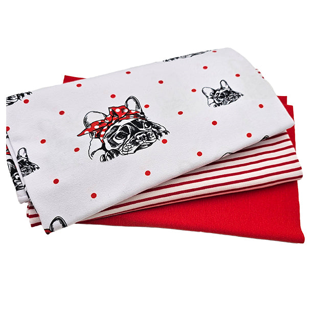 Jersey Stoffpaket Bulldogge und Streifen mit Bündchen