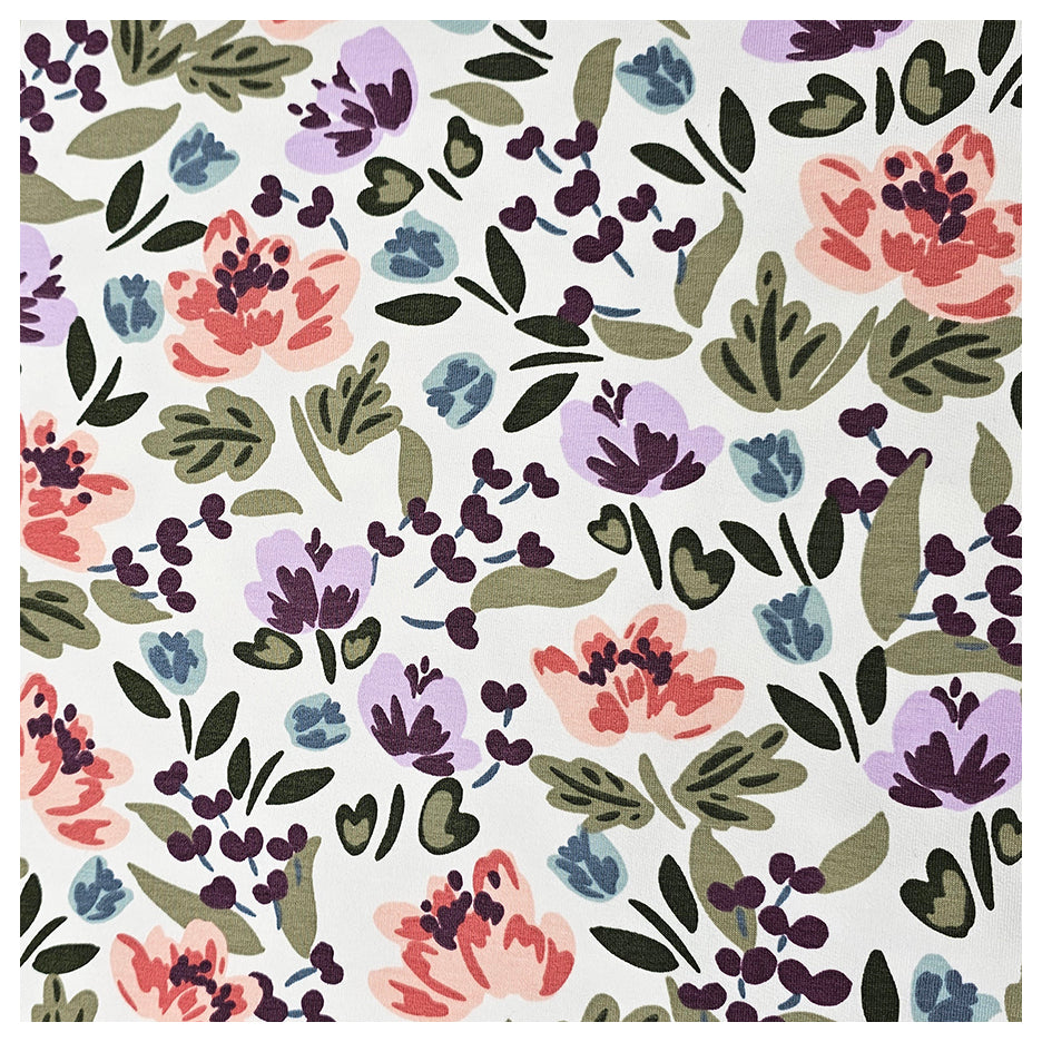 Stoffpaket French Terry Blumen wollweiß und uni mit Bündchen