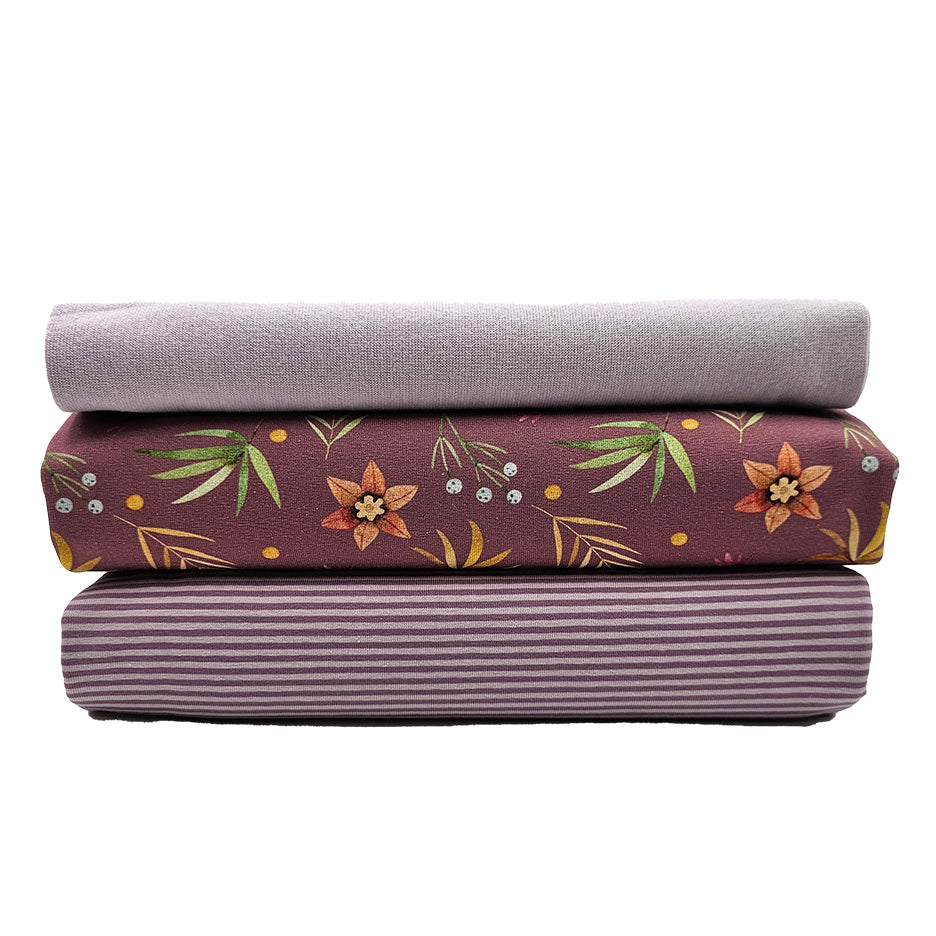 Jersey Stoffpaket Blumen Bio und streifen mit Bündchen