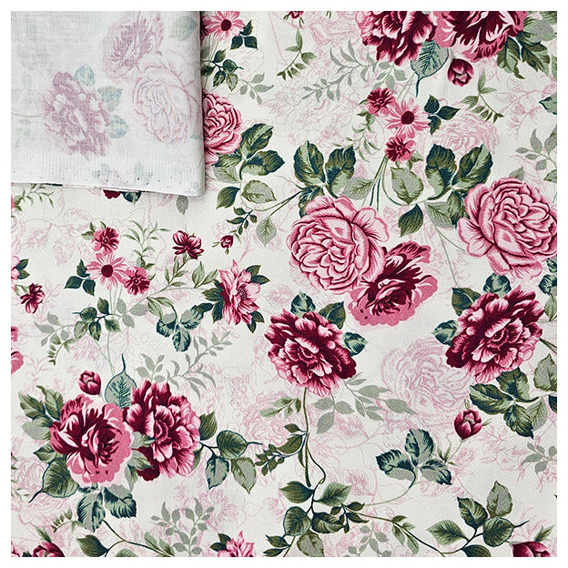 Baumwollsatin Siena Blumen altrosa und grün