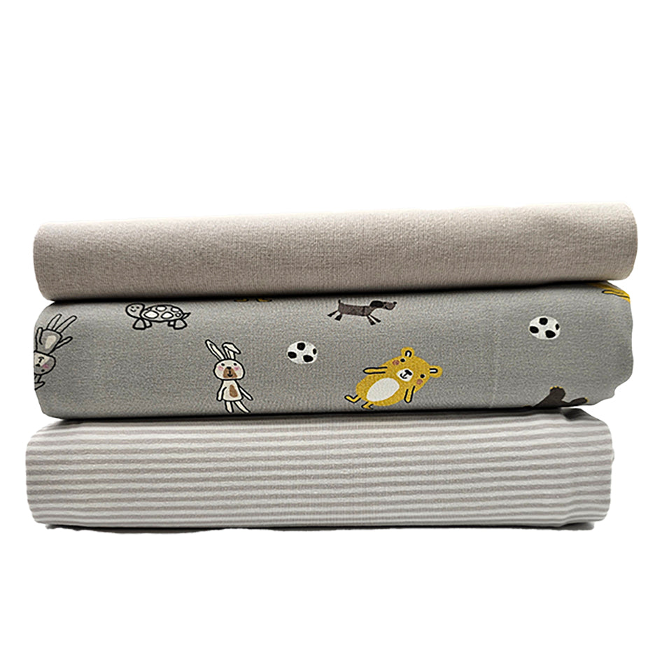 Stoffpaket Jersey Tiere grau und streifen hellgrau mit Bündchen