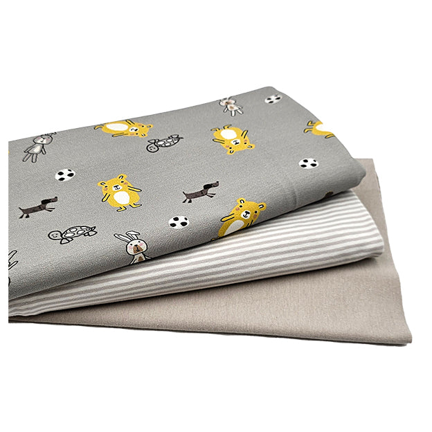 Stoffpaket Jersey Tiere grau und streifen hellgrau mit Bündchen