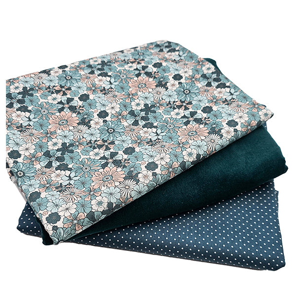 Trachten Stoffpaket petrol mit Babycord und Blumen Schürze